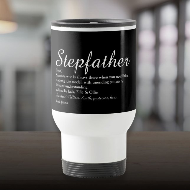 Taza De Viaje Guión moderno de definición de Stepfather Stepdad (Stepfather Stepdad Definition Modern Script Travel Mug)