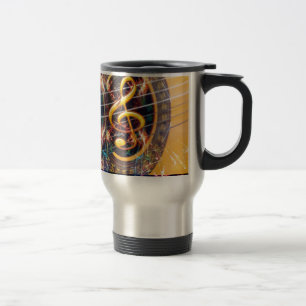 Taza De Viaje Guitarra Acústica Psicólica, diseño de hojas de mú