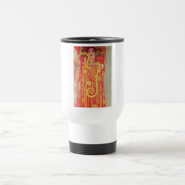 Taza De Viaje Gustav Klimt Red Woman Gold Snake Pintura (Centro)