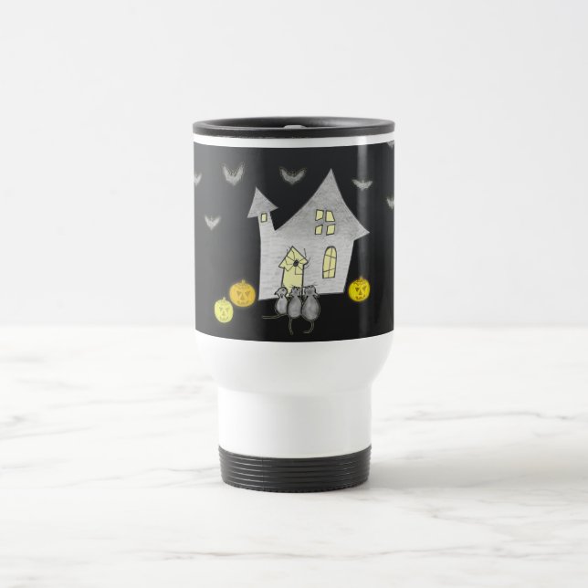 Taza De Viaje Halloween House, gatos negros, murciélagos, calaba (Centro)