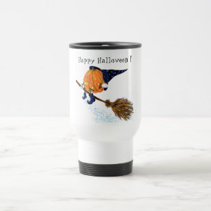 Taza De Viaje Halloween Travel Mug Witch Pumpkin Flying Broom