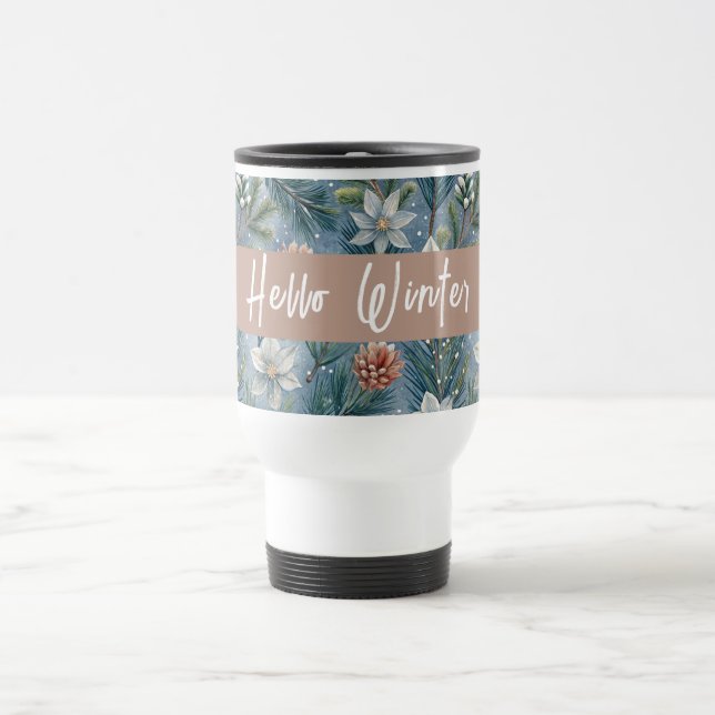 Taza De Viaje Hello Winter Pines & Flowers (Centro)
