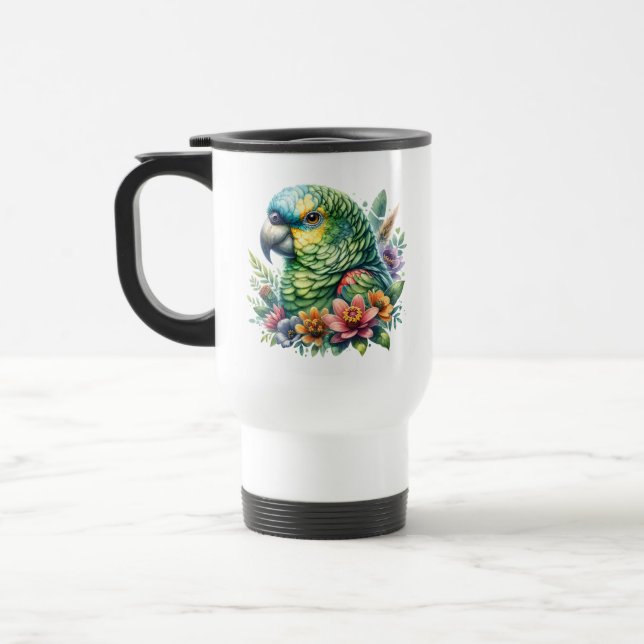 Taza De Viaje Hermosa acuarela Amazon Parrot Personalizado (Izquierda)