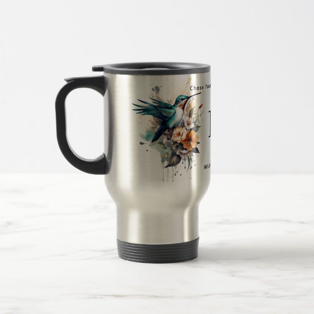 Taza De Viaje Hermosa acuarela Hummingbird Monograma Nombre (Izquierda)