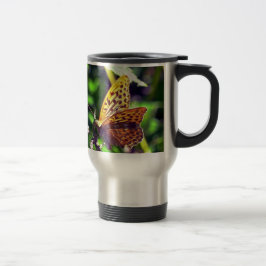 Taza De Viaje Hermosa mariposa naranja y negra manchada