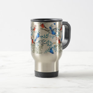 Taza De Viaje Hermosas aves acuarelas y patrones de follaje
