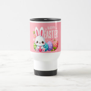 Taza De Viaje Hermoso lindo, rosa, feliz conejo de Pascua