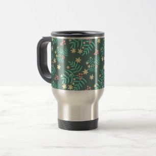Taza De Viaje Hermoso patrón azul de hojas y bayas botánicas