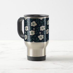 Taza De Viaje Hermoso patrón floral azul y blanco