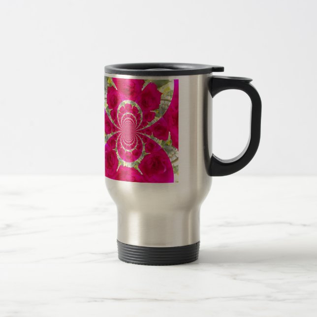 Taza De Viaje Hermoso Patrón Kaleidoscope de rosas rojas rojas i (Derecha)