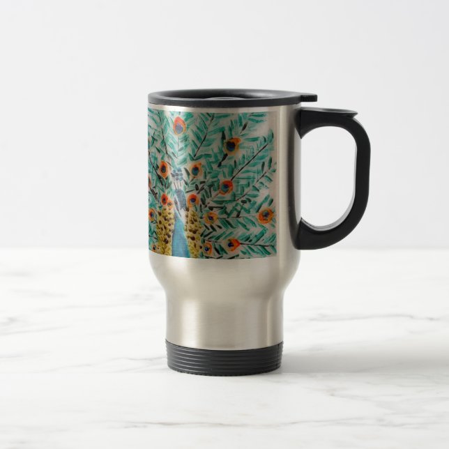Taza De Viaje Hermoso Peafowl Emerald Green Turquoise Peacock (Derecha)
