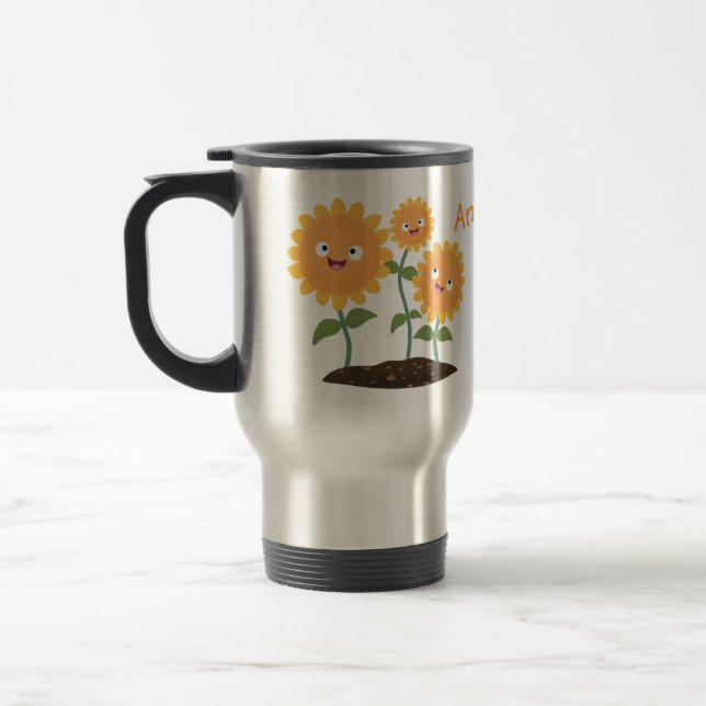 Taza De Viaje Hermosos girasoles alegres sonrientes ilustracion  (Izquierda)