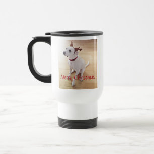 Taza De Viaje Hermosos Navidades de perros porcino de renos blan