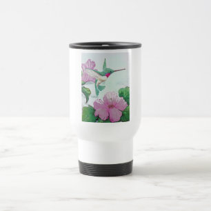 Taza De Viaje Hibisco de la flor del rosa salvaje del pájaro del