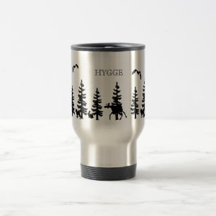 Taza De Viaje Higge nórdico con bosque y animales en negro