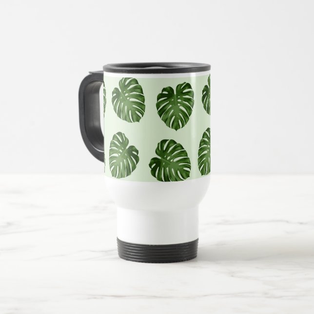 Taza De Viaje Hojas de palma, hojas verdes, patrón tropical (Anverso izquierdo)
