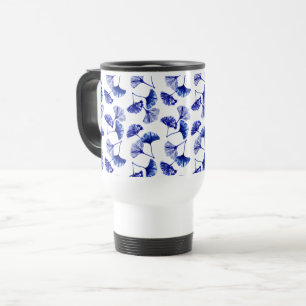 Taza De Viaje Hojas gingko azules y blancas