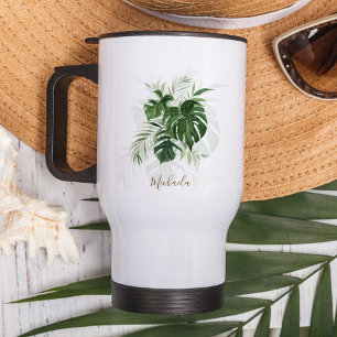 Taza De Viaje Hojas tropicales de acuarela personalizadas