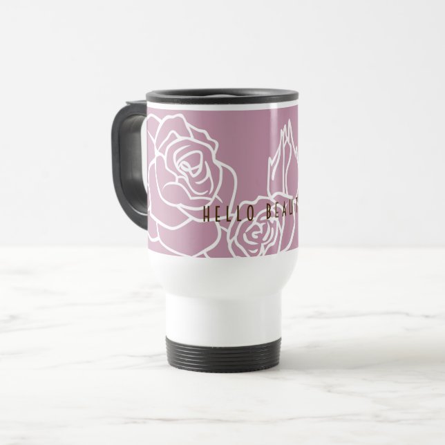 Taza De Viaje Hola Hermosa - Rosa rosa rosa moderno elegante (Anverso izquierdo)