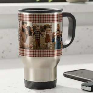Taza De Viaje Hombre de familia de cuadros rojos rústicos 5 foto