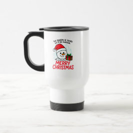 Taza de viaje Hombre de nieve en llamas navideña a