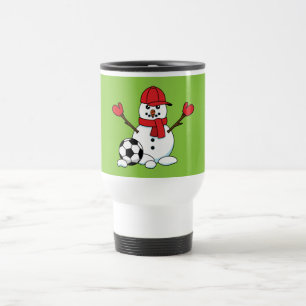 Taza De Viaje Hombre de nieve gracioso con pelota de fútbol