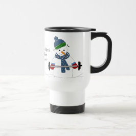 Taza De Viaje Hombre de nieve levantando pesas con dicho