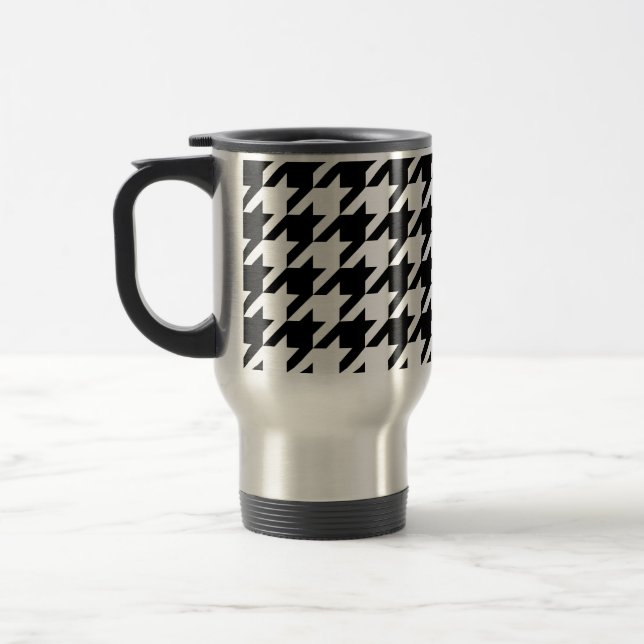 Taza De Viaje Houndstooth blanco y negro (Izquierda)