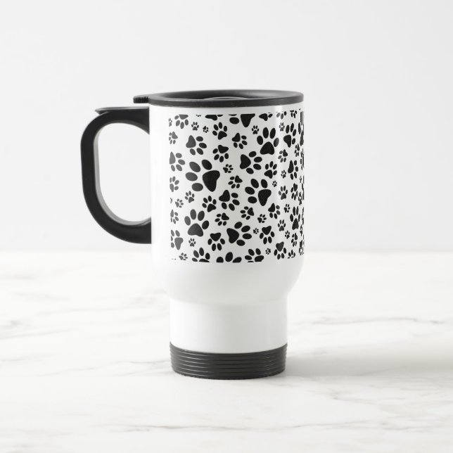 Taza De Viaje Huellas de perro lunares en blanco y negro (Izquierda)