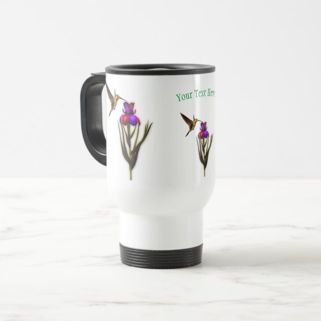 Taza De Viaje Hummingbird Iris Flower Personalizada (Anverso izquierdo)