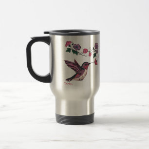 Taza De Viaje Hummingbird y flores adorables