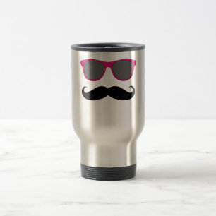 Taza De Viaje Humor de bigote y gafas de sol rosadas