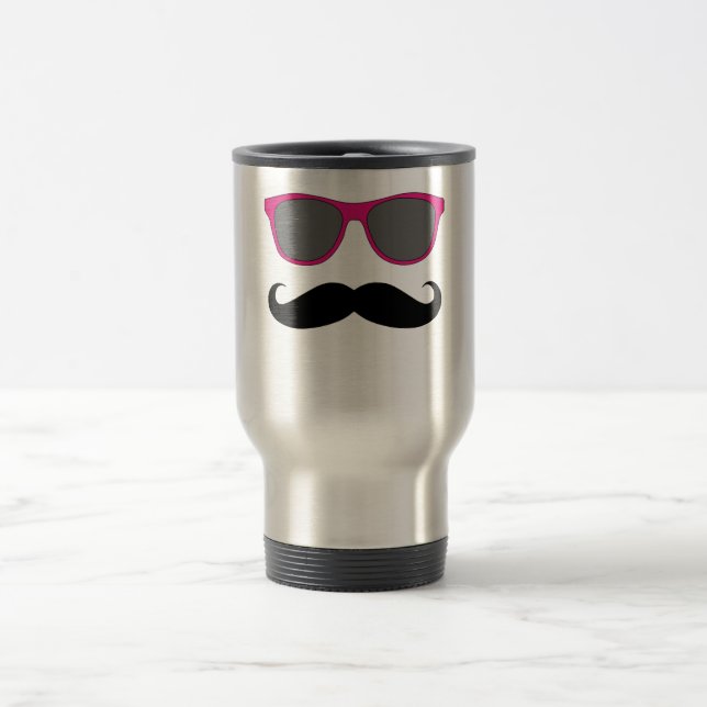 Taza De Viaje Humor de bigote y gafas de sol rosadas (Centro)