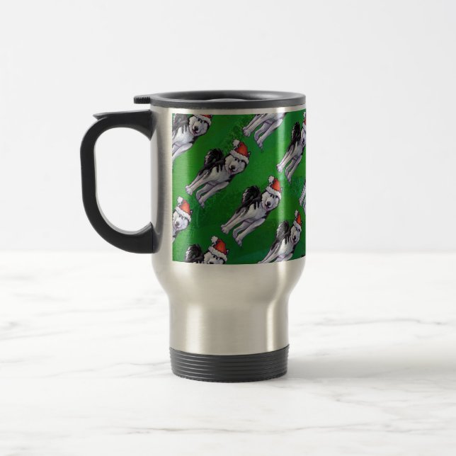 Taza De Viaje Husky festivo en Santa Hat en Green (Izquierda)