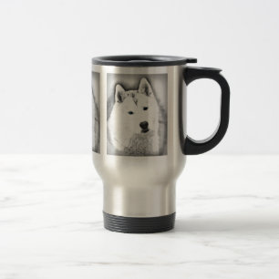 Taza De Viaje Husky Siberiano Blanco con boceto Bella Artes Ojos