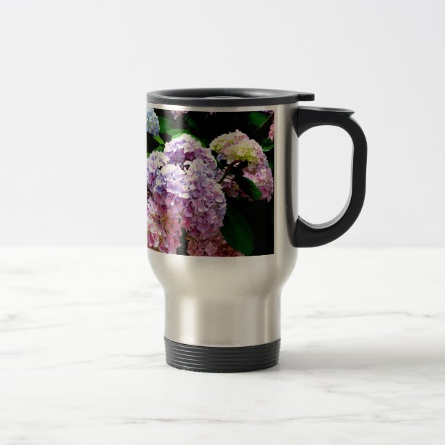 Taza De Viaje Hydrangea garden, rosa, azul, violeta floral (Derecha)