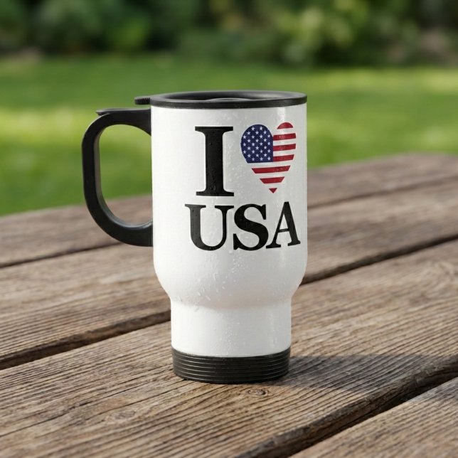 TAZA DE VIAJE "I ❤️ USA" (Commute With American Pride.)