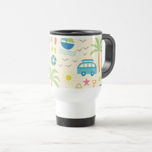 Taza De Viaje Iconos de playa de verano Palmeras, botes y sol