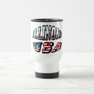 Taza De Viaje Illinois Bandera de Estados Unidos y foto de estad