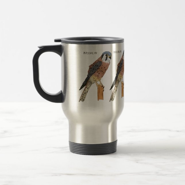 Taza De Viaje Ilustracion americano de aves de Kestrel (Izquierda)