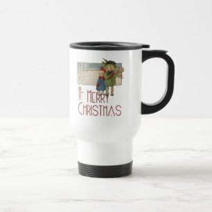 Taza De Viaje Ilustración Antigüedad Niños Navidad 1920