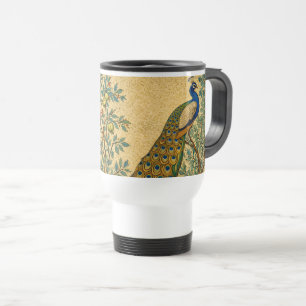 Taza De Viaje Ilustración botánica de pavo real Art Nouveau