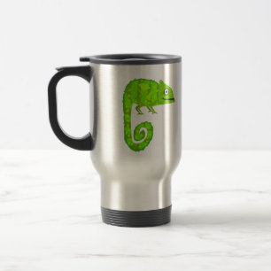 Taza De Viaje Ilustración de camaleón verde lindo Reptil tropica