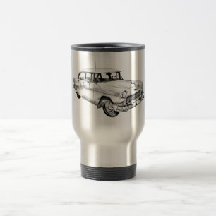 Taza De Viaje Ilustración de coche antiguo Chevrolet Bel Air 195