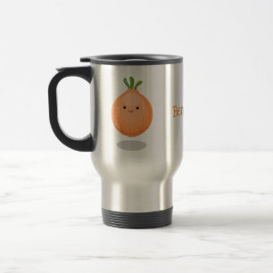 Taza De Viaje Ilustración de dibujos animados de cebolla marrón