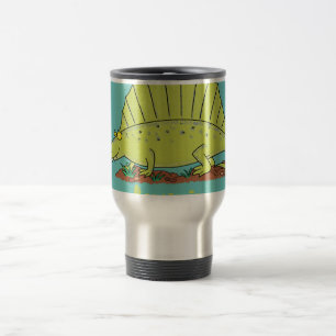Taza De Viaje Ilustración de dibujos animados de dimetrodón verd