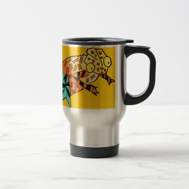 Taza De Viaje Ilustracion de doodle de arte de camaleón amarillo (Derecha)