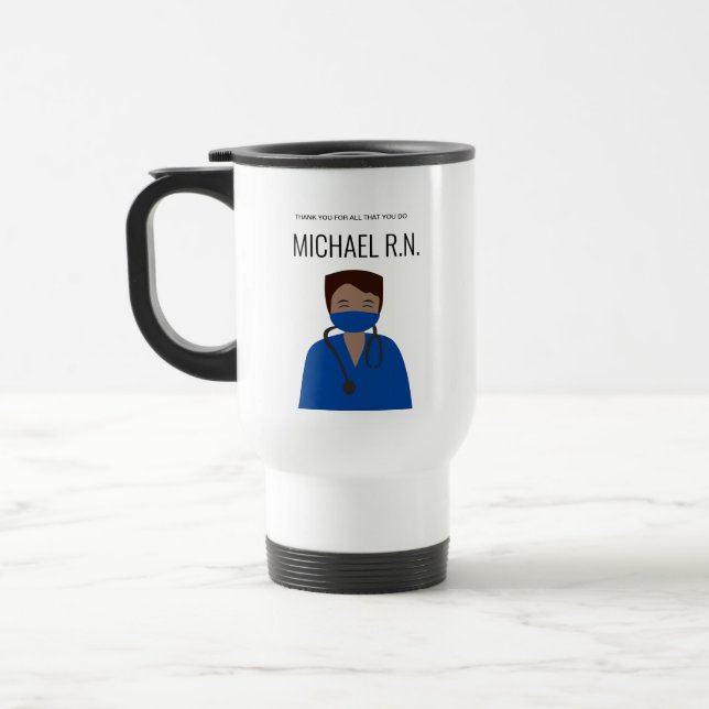 Taza De Viaje Ilustracion de enfermería masculina personalizada  (Izquierda)
