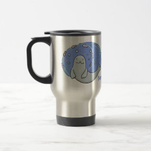 Taza De Viaje Ilustracion de foca feliz y personalizado azul de 