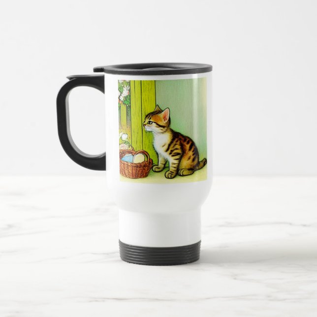 Taza De Viaje Ilustracion de gato de tabby de época (Izquierda)